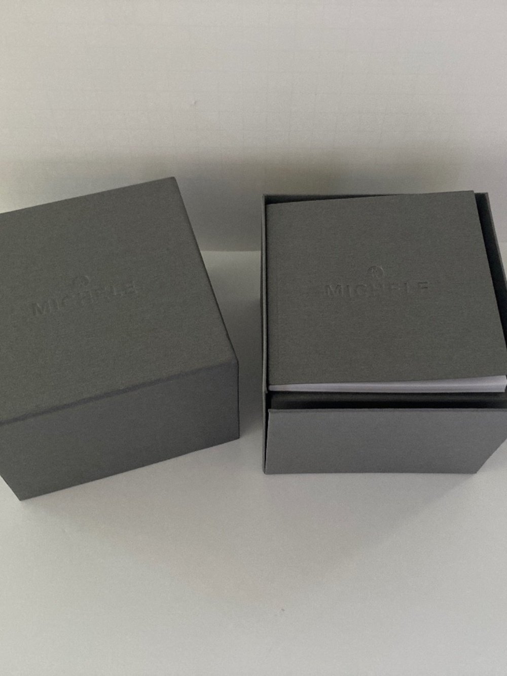 Michele Gray Watch Box/Cushion/Polishing Cloth/Manual/Warranty Card/NEVER USED!! - Picture 7 of 16